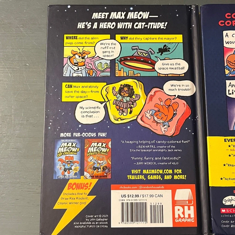 Dog Man #9 Grime and Punishment + Max Meow #3 Hardcover Book Bundle EUC